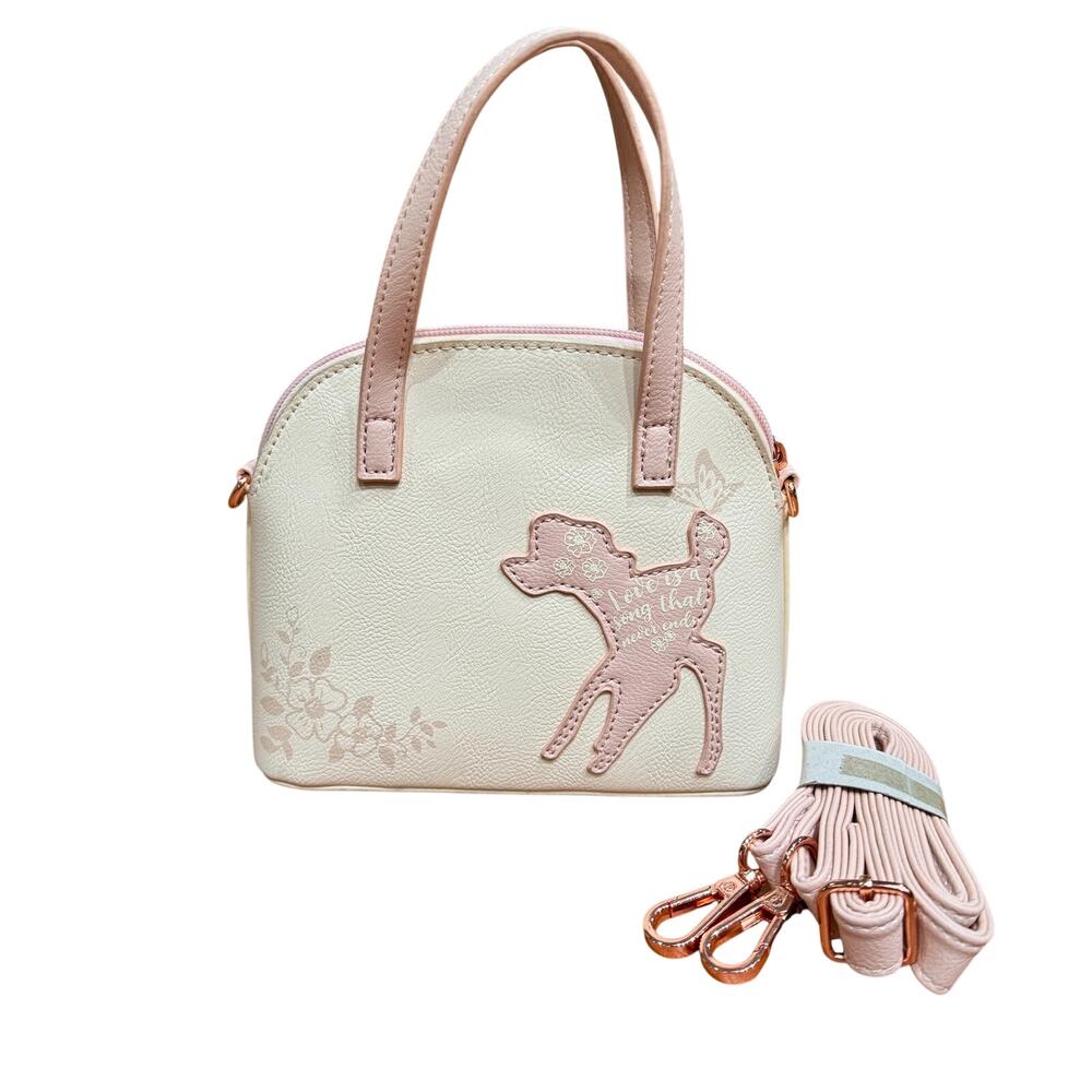 Loungefly Disney Bambi Rose Gold Mini Satchel Bag, pink w/ straps
